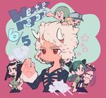  3girls baseball_cap bitz777 chibi emporio_alnino ermes_costello foo_fighters fur_hat happy_birthday hat jojo_no_kimyou_na_bouken kuujou_jolyne multiple_boys multiple_girls narciso_anasui red_eyes stone_ocean weather_report 