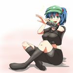  1girl blue_eyes blue_hair breasts hair_bobbles hair_ornament kawashiro_nitori key large_breasts open_mouth skirt smile touhou vault_boy yaruku 