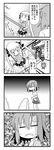  2girls 4koma =_= bare_shoulders clothes_around_waist comic dress_shirt greyscale jitome long_hair minami_(colorful_palette) monochrome multiple_girls o_o open_mouth original shingeki_no_kyojin shirt short_hair skirt sleeveless sleeveless_shirt sweatdrop sweater sweater_around_waist translated trembling twintails |_| 