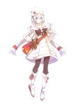  1girl alternate_costume azur_lane belt belt_buckle blue_eyes boots buckle capelet cosplay enterprise_(azur_lane) enterprise_(azur_lane)_(cosplay) gloves hat ioniccrystal leggings ribbon santa_costume scarf silver_hair solo tirpitz_(azur_lane) underbust white_santa_costume 