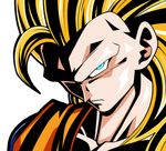  8fate ahoge dragon_ball dragonball_z glaring glowing glowing_eyes green_eyes high_contrast long_hair shiny shiny_hair son_gokuu super_saiyan super_saiyan_3 