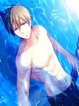  abs afloat brown_hair free! fumino_mikoto green_eyes male_focus muscle solo tachibana_makoto topless water 