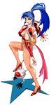  90s ball_boy blue_hair breasts choujin_gakuen_gowcaizer cleavage high_heels hishizaki_shaia leotard oobari_masami ponytail robot shoes technos voltage_fighter_gowcaizer 