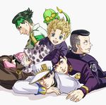  6+boys baby black_hair blonde_hair blue_eyes echoes_(stand) gakuran green_eyes green_hair hat higashikata_jousuke hirose_kouichi jojo_no_kimyou_na_bouken joseph_joestar ki61 kishibe_rohan kuujou_joutarou multiple_boys nijimura_okuyasu old_man purple_eyes school_uniform shizuka_joestar stand_(jojo) white_hair 