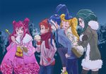  alternate_costume arrow blonde_hair blue_eyes blue_hair dark_aqua dark_cure_(yes!_precure_5) dark_dream dark_lemonade dark_mint dark_rouge green_eyes green_hair half_updo japanese_clothes kimono long_hair multiple_girls pink_eyes pink_hair pointy_ears ponytail precure red_eyes red_hair scarf shoes short_hair socks spiked_hair sweater twintails uyoshi winter_clothes yes!_precure_5 yukata 