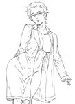  bb_(baalbuddy) breasts contrapposto glasses greyscale labcoat large_breasts metal_gear_(series) metal_gear_acid metal_gear_acid_2 monochrome naked_labcoat navel open_clothes short_hair solo standing takiyama_michiko 