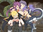  1boy 3girls censored dragon_girl dragon_pup dragon_pup_(mon-musu_quest!) flat_chest group_sex jingai_modoki luka_(mon-musu_quest!) mon-musu_quest! monster monster_girl multiple_girls purple_hair sex tail tiny_lamia tiny_lamia_(mon-musu_quest!) vampire vampire_girl_(mon-musu_quest!) 