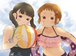  bad_id bad_pixiv_id ball beachball black_hair brown_hair casual_one-piece_swimsuit copyright_request mosuko multiple_girls one-piece_swimsuit red_eyes smile swimsuit tankini 