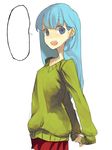  blue_eyes blue_hair green_shirt hama_(22ji_kara_24ji) highres long_hair original shirt sketch solo sweater 