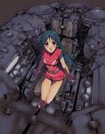  aqua_hair belt blush chair choudenji_robo_combattler_v cockpit dress from_above gloves happy long_hair moriguchi_nao_(naonao) nanbara_chizuru pilot_suit purple_eyes sitting smile solo thighs 