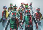  belt everyone helmet kamen_rider kamen_rider_1 kamen_rider_2 kamen_rider_amazon kamen_rider_amazon_(series) kamen_rider_stronger kamen_rider_stronger_(series) kamen_rider_super-1 kamen_rider_super-1_(series) kamen_rider_v3 kamen_rider_v3_(series) kamen_rider_x kamen_rider_x_(series) kamen_rider_zx multiple_boys new_kamen_rider riderman scarf skyrider tonji 