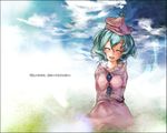  aqua_hair bad_id bad_pixiv_id closed_eyes hat merlin_prismriver open_mouth ph. smile solo touhou translated 