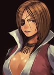  adelina_esperanza breasts brown_eyes brown_hair cleavage eyepatch granado_espada jewelry medium_breasts necklace solo tasaka_shinnosuke 