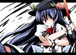  :o bad_id bad_pixiv_id blue_hair fa_no_hito food fruit hat hinanawi_tenshi leaf long_hair peach red_eyes solo sword sword_of_hisou touhou weapon 