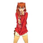  :p blue_eyes coat hair_ornament hairclip mebae neon_genesis_evangelion orange_hair rebuild_of_evangelion scarf shikinami_asuka_langley shorts simple_background solo souryuu_asuka_langley striped striped_scarf tongue tongue_out white_background winter_clothes 