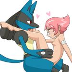  bandage breasts cum cum_on_face female greenninja hair human interspecies legs_up lucario male mammal mastery_position maylene nintendo nude pink_eyes pink_hair plain_background pok&#233;mon pok&#233;philia porkyman red_eyes size_difference small_breasts straight video_games white_background 