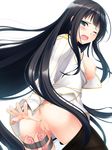  1girl anal anal_insertion anal_object_insertion ass black_hair black_legwear blush breasts green_eyes highres ikaruga ikaruga_(senran_kagura) long_hair looking_back nipples object_insertion open_clothes open_mouth orange_(satsurikukuma) pantyhose pussy pussy_juice senran_kagura senran_kagura_(series) shiny shiny_skin solo thighhighs uncensored vaginal vaginal_insertion vaginal_object_insertion vibrator 