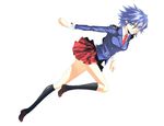  aqua_eyes bad_id bad_pixiv_id banned_artist blue_hair miniskirt necktie needless running s_tanly setsuna_(needless) skirt solo 