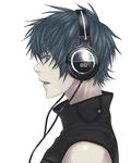  blue_eyes blue_hair cable face headphones kaito lips male_focus nayu open_mouth profile solo vocaloid 