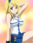  bare_shoulders belt blonde_hair breasts brown_eyes cleavage fairy_tail large_breasts lucy_heartfilia screencap skirt solo 