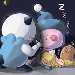  diglett freckles gen_1_pokemon gen_4_pokemon gen_5_pokemon grin iyoda_mato marker mime_jr. moon no_humans oshawott pokemon pokemon_(creature) scared sleeping smile weedle zzz 