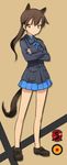  angela_salas_larrazabal animal_ears brown_hair horse_ears horse_girl horse_tail legs no_socks official_art ponytail shimada_fumikane skirt solo tail world_witches_series yellow_eyes 