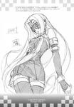  bare_shoulders blindfold breasts checkered collar detached_sleeves doujinshi dress facial_mark fate/stay_night fate_(series) forehead_mark greyscale highres large_breasts long_hair monochrome rider scan short_dress signature sketch solo standing sugiyama_genshou thigh_gap thighhighs translation_request very_long_hair wide_hips zettai_ryouiki 