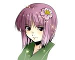  bad_id bad_pixiv_id colorized face flower hair_flower hair_ornament hieda_no_akyuu maita purple_hair serious short_hair solo touhou yoru_suzu 