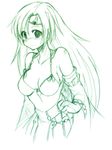  bikini_top blush final_fantasy final_fantasy_iv green long_hair monochrome older rydia seo_tatsuya solo 