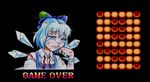  1girl bandages blood blue_eyes blue_hair bow cirno crying crying_with_eyes_open game_over hair_bow injury parody short_hair solo street_fighter surfking tears torn_clothes touhou wings 