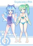  2girls barefoot bikini cirno daiyousei flat_chest greave_(asterism) legs multiple_girls smile swimsuit touhou wings 