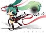  chibi detached_sleeves green_eyes green_hair hatsune_miku headset long_hair mao_yu musical_note necktie see-through skirt solo thighhighs twintails very_long_hair vocaloid 