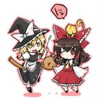  blonde_hair broom brown_eyes brown_hair cat cat_teaser chibi hair_ribbon hakurei_reimu hat kirisame_marisa kona_sleipnir multiple_girls one_eye_closed ribbon touhou witch_hat yellow_eyes 