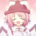 :d ^_^ blush_stickers boxinhev chibi close-up closed_eyes face fang happy hat mystia_lorelei open_mouth pink_hair smile solo touhou 