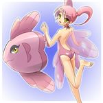  alomomola ass back backless_outfit bad_feet bare_back bare_shoulders barefoot casual_one-piece_swimsuit feet fins gen_5_pokemon gradient_hair halterneck moemon multicolored_hair one-piece_swimsuit personification pink_hair pink_swimsuit pokemon pokemon_(creature) swimsuit tenjou_ryuka twintails yellow_eyes 