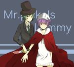  blood bow cape green_eyes green_hair happy_tree_friends hat knife lammy mister_pickles personification purple_hair smirk suit top_hat violet_eyes 