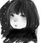  black_hair blush face greyscale lowres mo-mantai monochrome original snow solo 
