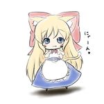  :3 animal_ears blonde_hair blue_eyes cat_ears cat_tail chibi fang fuugetsu_oreha_ikiru hair_ribbon kemonomimi_mode nyan ribbon shanghai_doll solo tail touhou 