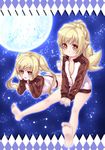  ass bakemonogatari barefoot blonde_hair bottomless brown_eyes feet full_moon hands_on_own_cheeks hands_on_own_face jacket kouji_(campus_life) long_hair monogatari_(series) moon multiple_views naked_track_jacket night oshino_shinobu pointy_ears ponytail sky star_(sky) starry_sky track_jacket twintails 