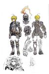  ahoge armor artoria_pendragon_(all) blonde_hair blue_eyes chainmail character_sheet concept_art fate/stay_night fate_(series) gauntlets greaves helmet hood image_sample knight md5_mismatch pauldrons pixiv_sample redesign saber sketch todee 