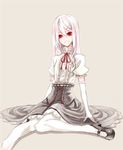  albino bad_id bad_pixiv_id bangs banned_artist dress elbow_gloves gloves hair_ornament hairclip mary_janes original pantyhose paseri red_eyes shoes simple_background sitting solo white_hair white_legwear 