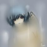  ayanami_rei blue_hair blurry face lui neon_genesis_evangelion nude red_eyes short_hair signature sketch solo 