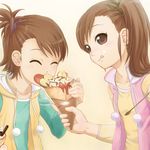  :q brown_eyes brown_hair closed_eyes eating food food_on_face futami_ami futami_mami hair_bobbles hair_ornament highres ice_cream ice_cream_on_face idolmaster idolmaster_(classic) idolmaster_2 multiple_girls siblings side_ponytail sisters spoon takeda_yukimura tongue tongue_out twins 