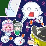  blonde_hair boo ghost hitodama kirisame_marisa konpaku_youmu konpaku_youmu_(ghost) lowres mario_(series) multiple_girls myonde parody saigyouji_yuyuko super_mario_bros. touhou 