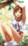  armpits arms_up brown_eyes brown_hair climbing lowres non-web_source short_hair smile solo takaya_noriko top_wo_nerae! tree 