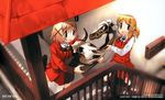  hidamari_sketch highres miyako multiple_girls nagatsuki_misoka non-web_source school_uniform skull stairs yuno 