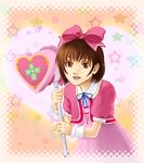  bow brown_eyes brown_hair cross crossdressing dress hammer heart june_rainydays karol_capel male_focus otoko_no_ko pink_bow pink_dress ribbon short_hair solo tales_of_(series) tales_of_vesperia 