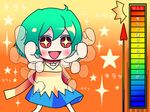  1girl artist_request chibi fang green_hair macross macross_frontier paffendorf parody ranka_lee red_eyes solo star sumomomo_momomo translated 