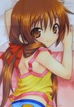  bed blush brown_eyes brown_hair child hayami_ayumi inou_shin long_hair looking_back lying ribbon solo submarine_707r twintails 