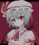  amagu ascot bad_id bad_pixiv_id bat_wings brooch collar gem hat jewelry looking_at_viewer mob_cap puffy_short_sleeves puffy_sleeves red_eyes remilia_scarlet short_hair short_sleeves silver_hair solo touhou upper_body wings 